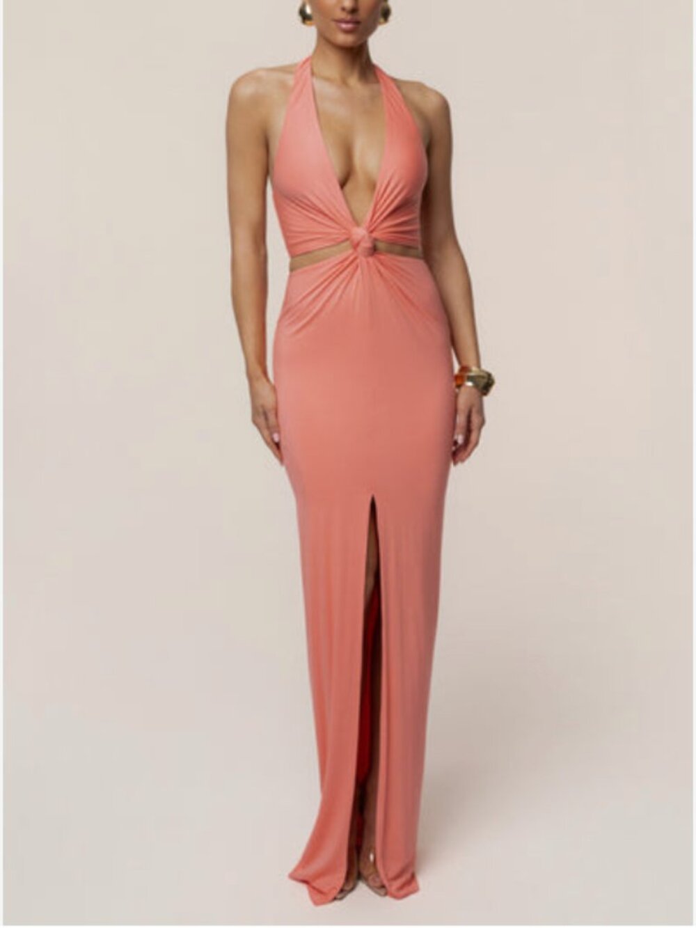 JLUXLABEL Coral Stretch Grand Evening Maxi Dress
